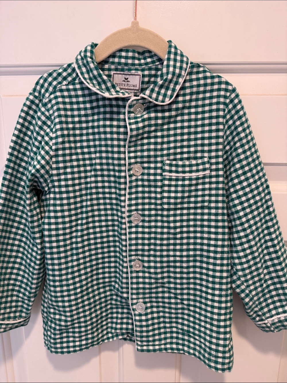 Kids Petite Plume Set Green & White Gingham flannels pajamas 5